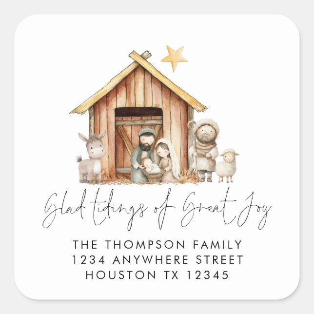 Sticker Carré Nativité Stable Scène Carol Lyrics Adresse de reto (Devant)