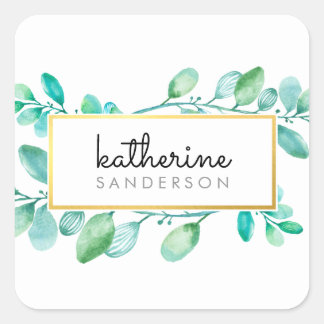 Sticker Carré NATURE BOTANIQUE moderne aquarelle peinte feuille