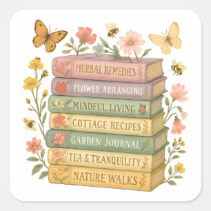 Sticker Carré Nature et livre Lover Botanique Stack