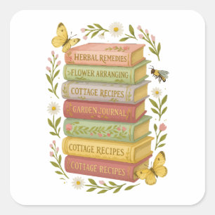 Sticker Carré Nature et livre Lover Botanique Stack