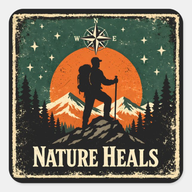 Sticker Carré Nature Heals – Outdoor Wellness Mindful (Devant)