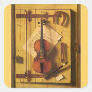 Sticker Carré Nature morte Violon et Musique de William Harnett