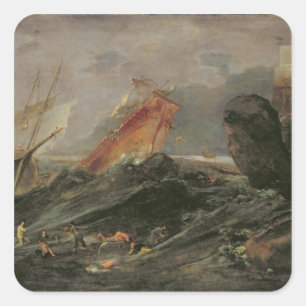 Sticker Carré Naufrage sur un rivage rocheux, c.1645-50
