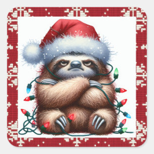 Sticker Carré Naughty Christmas Lights Sloth