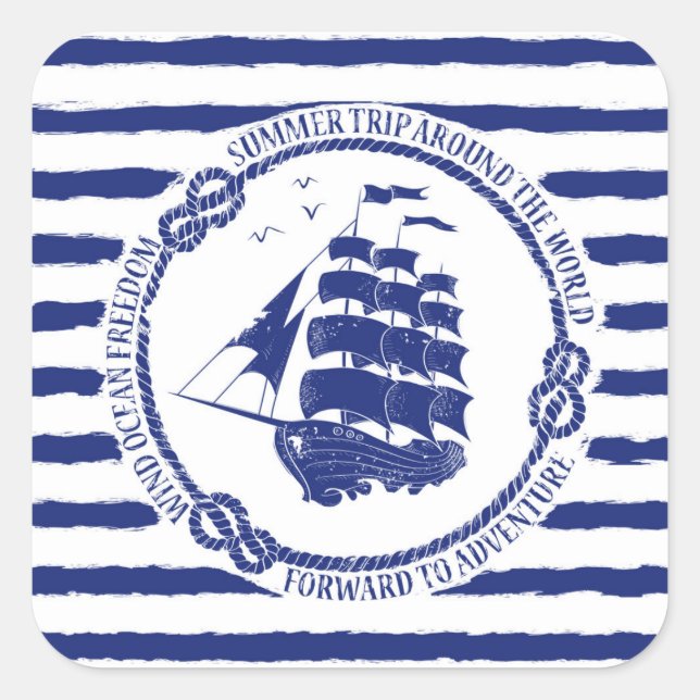 Sticker Carré Nautical Emblem With Sailing Ship (Devant)