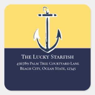 Sticker Carré Nautical Navy Mustard Yellow Ancre maison de plage