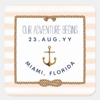 Sticker Carré Nautique Infinity Knot Coral Blanc Mariage rayé