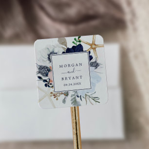 Sticker Carré Nautique moderne Phoques d'enveloppes de Mariage