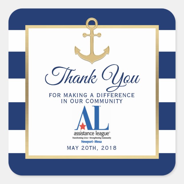 Sticker Carré Nautique White Navy Blue Stripes (Devant)