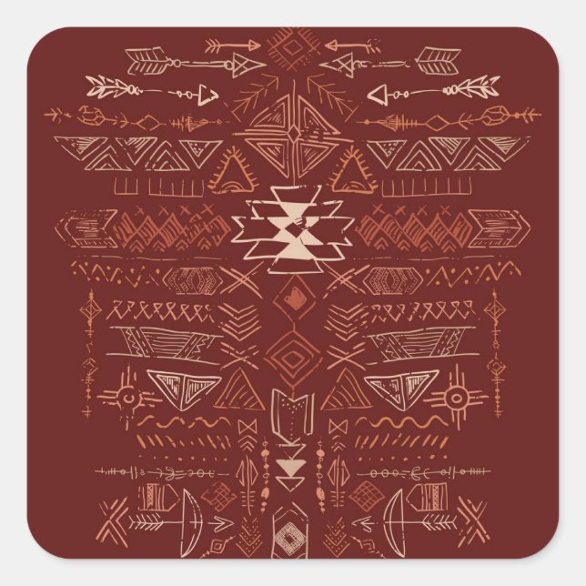 Sticker Carré Navajo Aztec : Ethnic Doodle Motif. (Devant)