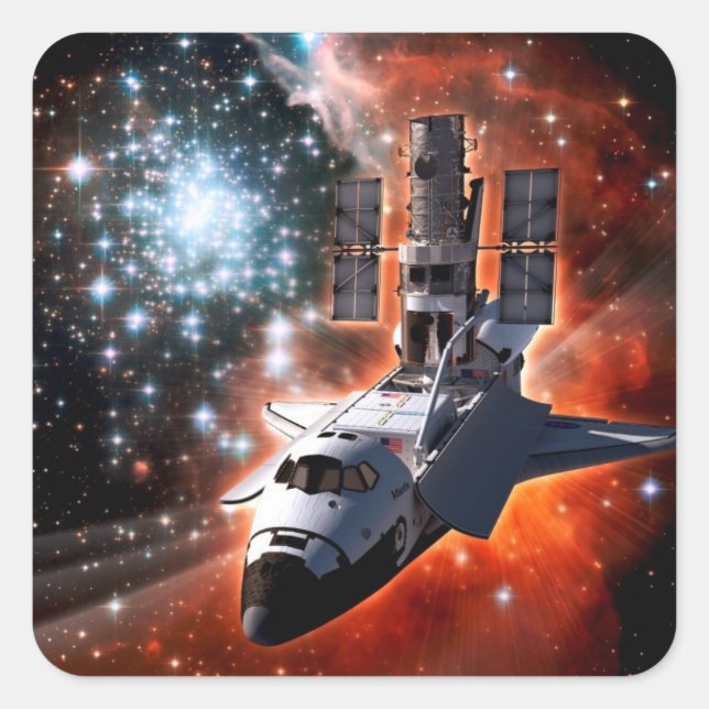Sticker Carré Navette spatiale Atlantis Télescope Hubble Artwork (Devant)