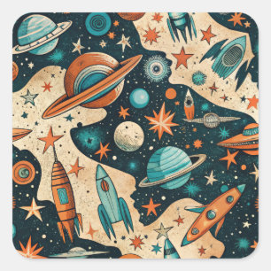 Sticker Carré Navires-fusée vintages pour engins spatiaux Motif