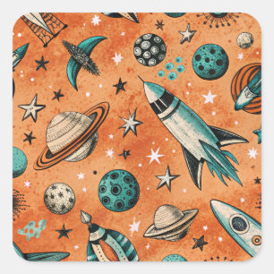 Sticker Carré Navires-fusée vintages pour engins spatiaux Motif