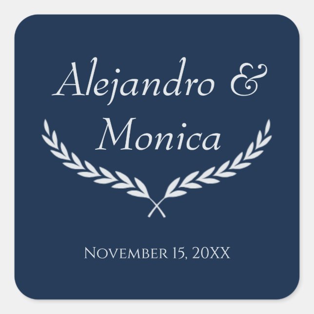 Sticker Carré Navy Blue and Silver Square Wedding Envelope Seal (Devant)