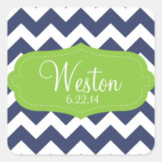 Sticker Carré Navy blue chevron et green. monogramme