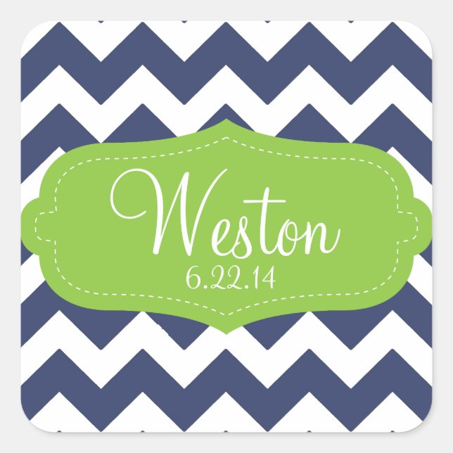 Sticker Carré Navy blue chevron et green. monogramme (Devant)