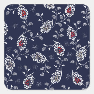 Sticker Carré Navy Paisley : Design Motif élégant.