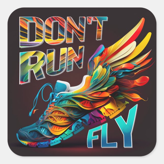 Sticker Carré Ne cours pas, Fly | Neon Running shoe (Devant)