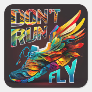 Sticker Carré Ne cours pas, Fly   Neon Running shoe