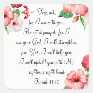 Sticker Carré Ne craignez pas, Écriture Isaiah Art Floral Aquare