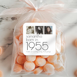 Sticker Carré Né en 1955 3 Photos 70ème anniversaire de fête Mer