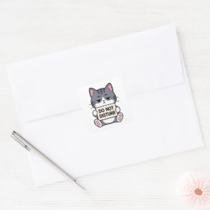 Sticker Carré Ne pas déranger   Chat mignon et grincheux Kawaii