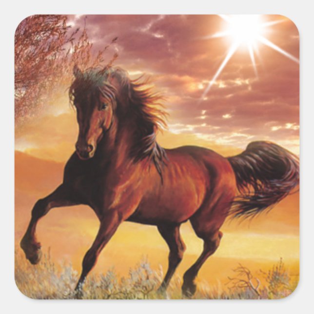 Sticker Carré Né Pour Être Sauvage Courant Spirit Cheval (Devant)