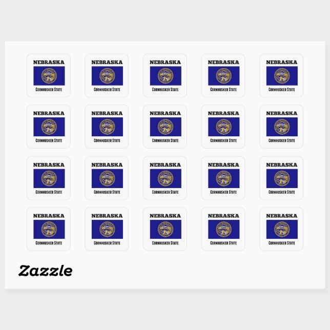 Sticker Carré Nebraska, État Cornhusker, Drapeau (Feuille)