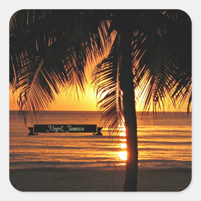 Sticker Carré Negril, Jamaïque au coucher du soleil (Devant)