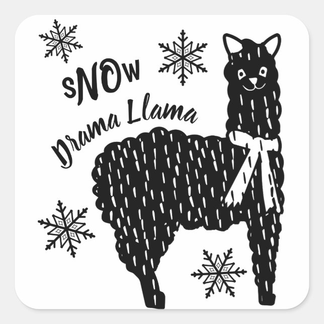 Sticker Carré Neige d'hiver Pas de drame Llama (Devant)