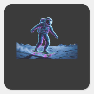 Sticker Carré Neon Astronaut Skateboarding on the Moon