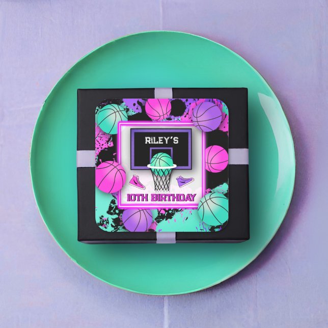 Sticker Carré Neon Basketball Baskets & Paint Splatard Anniversa (Créateur téléchargé)