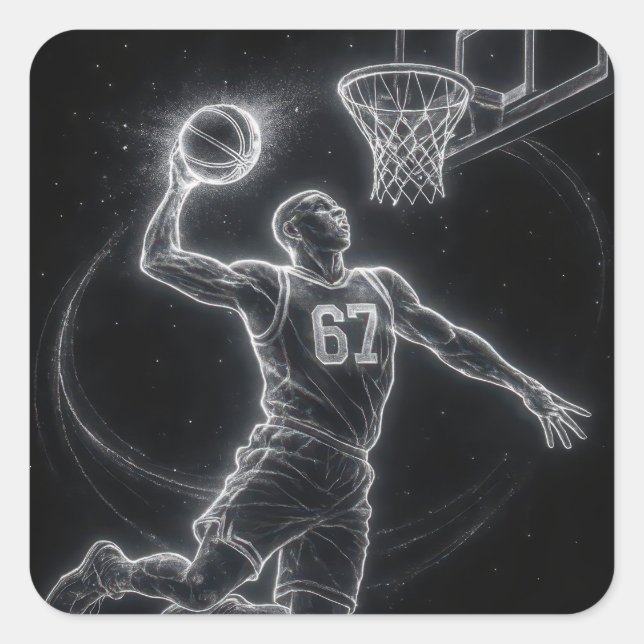 Sticker Carré Neon Basketball Player Number 67 (Devant)