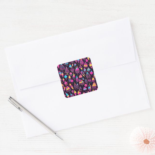 Sticker Carré Neon Birthday Sweets (Enveloppe)
