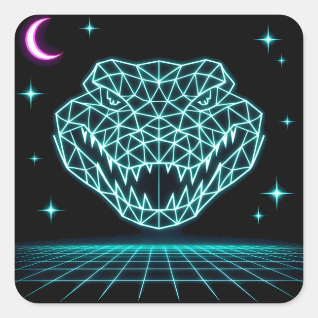 Sticker Carré Néon Crocodile Synthwave - Roi Rétro des Marais (Devant)