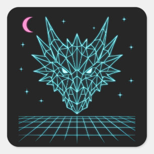 Sticker Carré Neon Dragon Synthwave – Bête de Feu Rétro