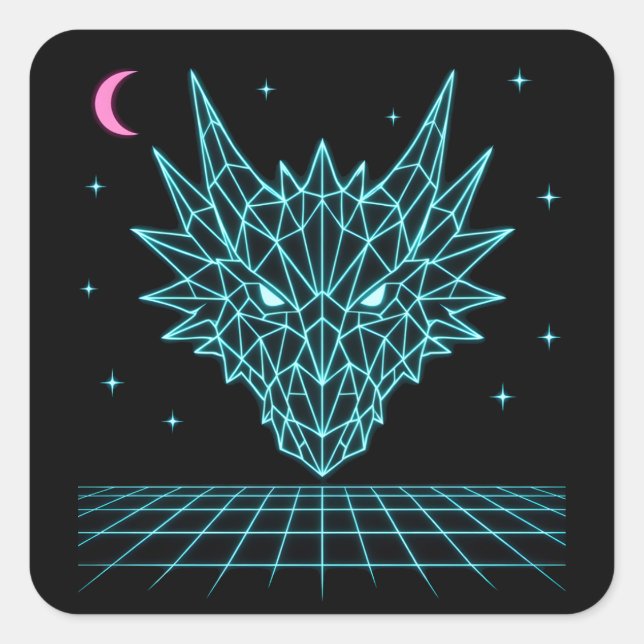 Sticker Carré Neon Dragon Synthwave – Bête de Feu Rétro (Devant)