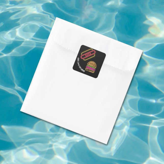 Sticker Carré Neon Fast Food Monogramme Nom Vibrant (Créateur téléchargé)