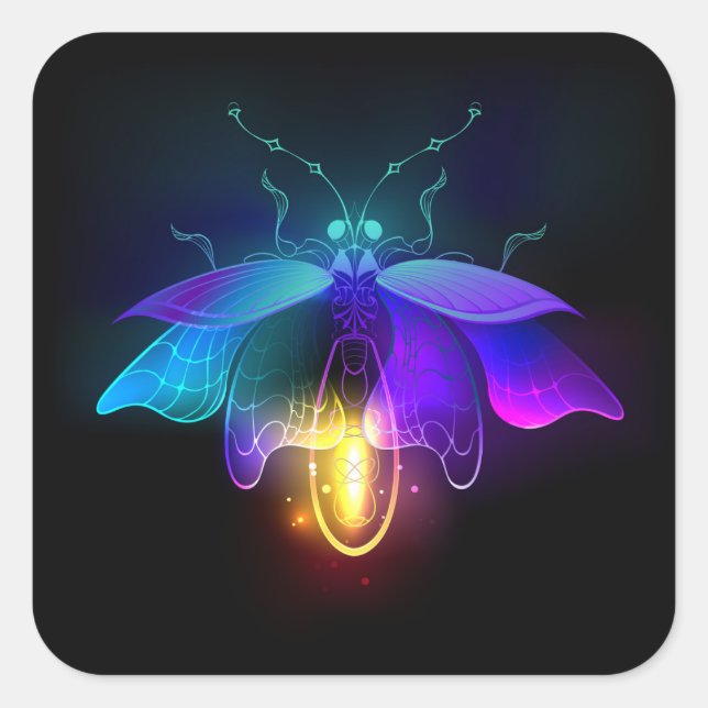 Sticker Carré Neon Firefly sur noir (Devant)