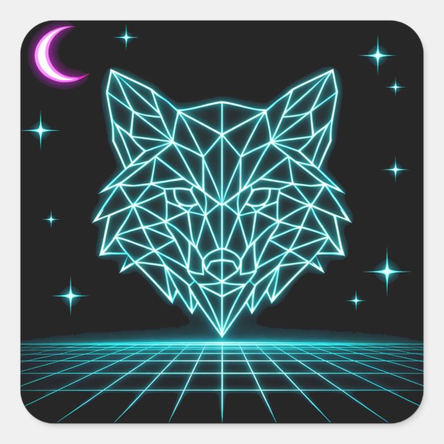 Sticker Carré Neon Fox Synthwave - Retro Electric Hunter (Devant)