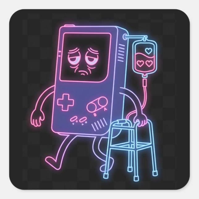 Sticker Carré Neon Funny Gamer Birthday party Retro Video (Devant)