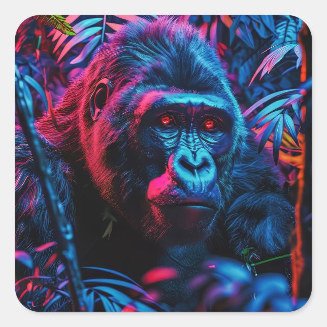 Sticker Carré Neon Gorilla (Devant)