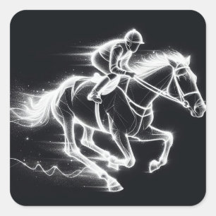 Sticker Carré Neon Jockey sur un cheval de balle