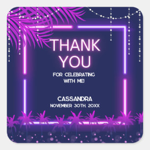 Sticker Carré Neon Lights Palm Beach Night Party Anniversaire