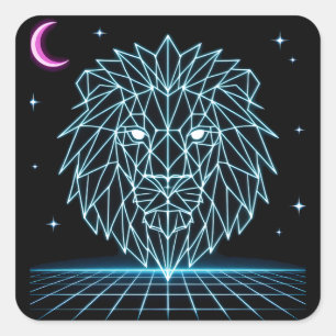 Sticker Carré Neon Lion Synthwave - Roi Prédateur Rétro