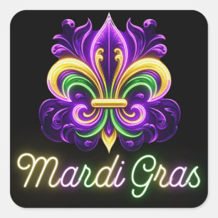 Sticker Carré Neon Mardi Gras Fleur de lis coloré