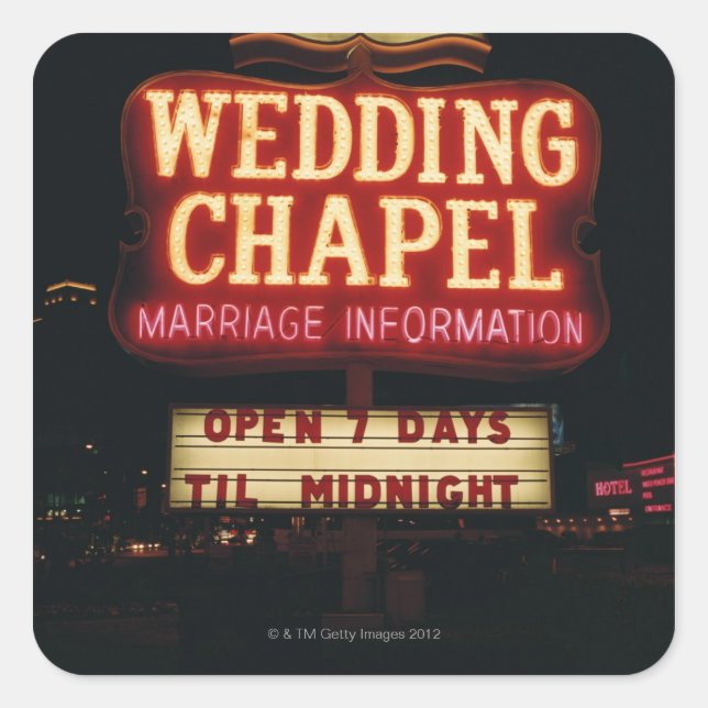Sticker Carré Neon Mariage Chapelle Connexion Las Vegas, USA (Devant)