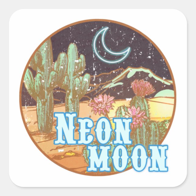 Sticker Carré Neon Moon Retro Ouest (Devant)