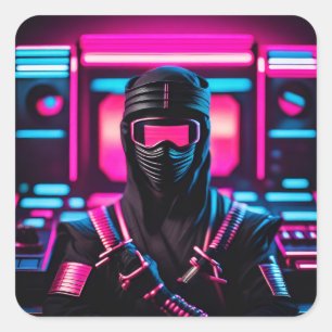 Sticker Carré néon ninja