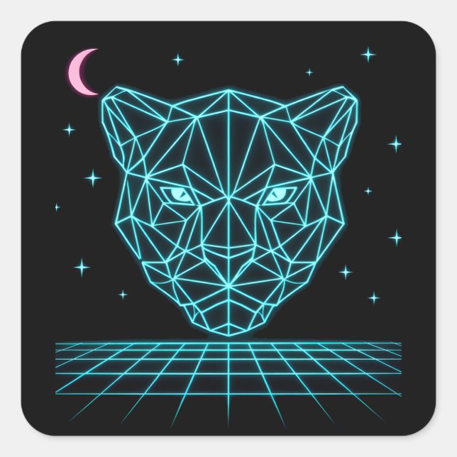 Sticker Carré Neon Panther - Synthwave Électrique Sombre (Devant)